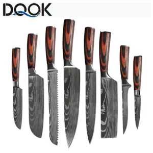 Chef knife 1-10 Pcs Set Kitchen Knives Laser Damascus Pattern Sharp Japanese Santoku Knife Cleaver Slicing Utility Knife