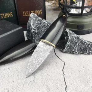 High Quality Damascus Steel Hunting Fixed Blade Knife Ebony Handle Multi-functional Outdoor Pocket Knife Camping Survival Tool