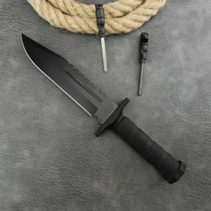 Tactical Fixed Blade Straight Knife with Sheath 5Cr13Mov Blade Black Nylon Fibre Handle Bushcraft Tool Survival Hunting Knives