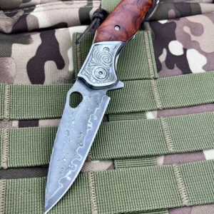 Straight Knife Damascus Blade Rosewood Handle Tactical Combat Emergency Self-defense Knives for Hunting in The Wild Men's Gift