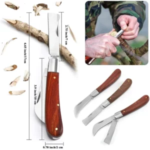 Folding Grafting Knife Grafting Tools Grafting Pruning Knife Professional Garden Fruit Tree Grafting Cutter Wooden Handle Knife