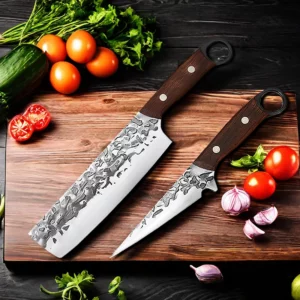 Forged Kitchen Meat Cleaver Chef Knife Full Tang Boning Knife Slicing Nakiri Knife Fish Cutting Butcher Knife Tools Wood Handle