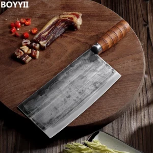 Handmade Chinese Kitchen Knives High Carbon Forged Kitchen Cleaver Wood Handle Slicing Knife Traditional Cooking Knife Tools