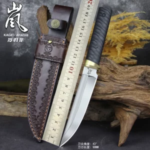Tactical Wakizashi Full Tang Fixed Blade Knife,, Sleipner Steel, G10 Handle with Leather Sheath